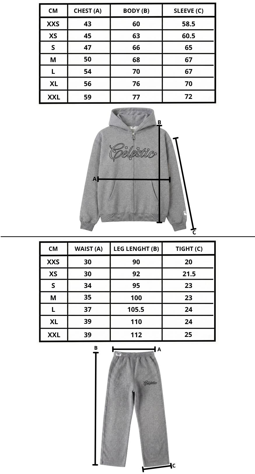Size chart mobile