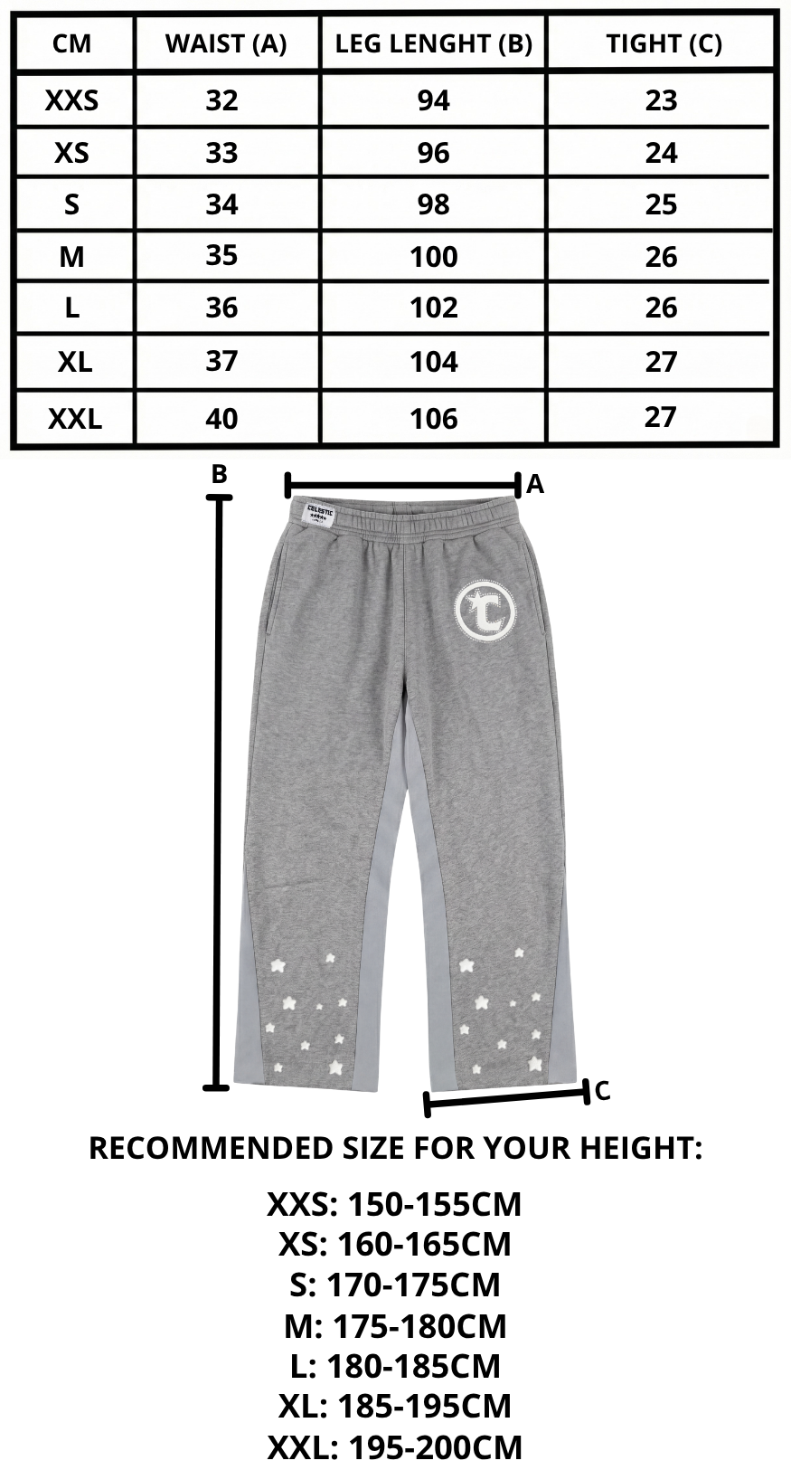 Size chart mobile