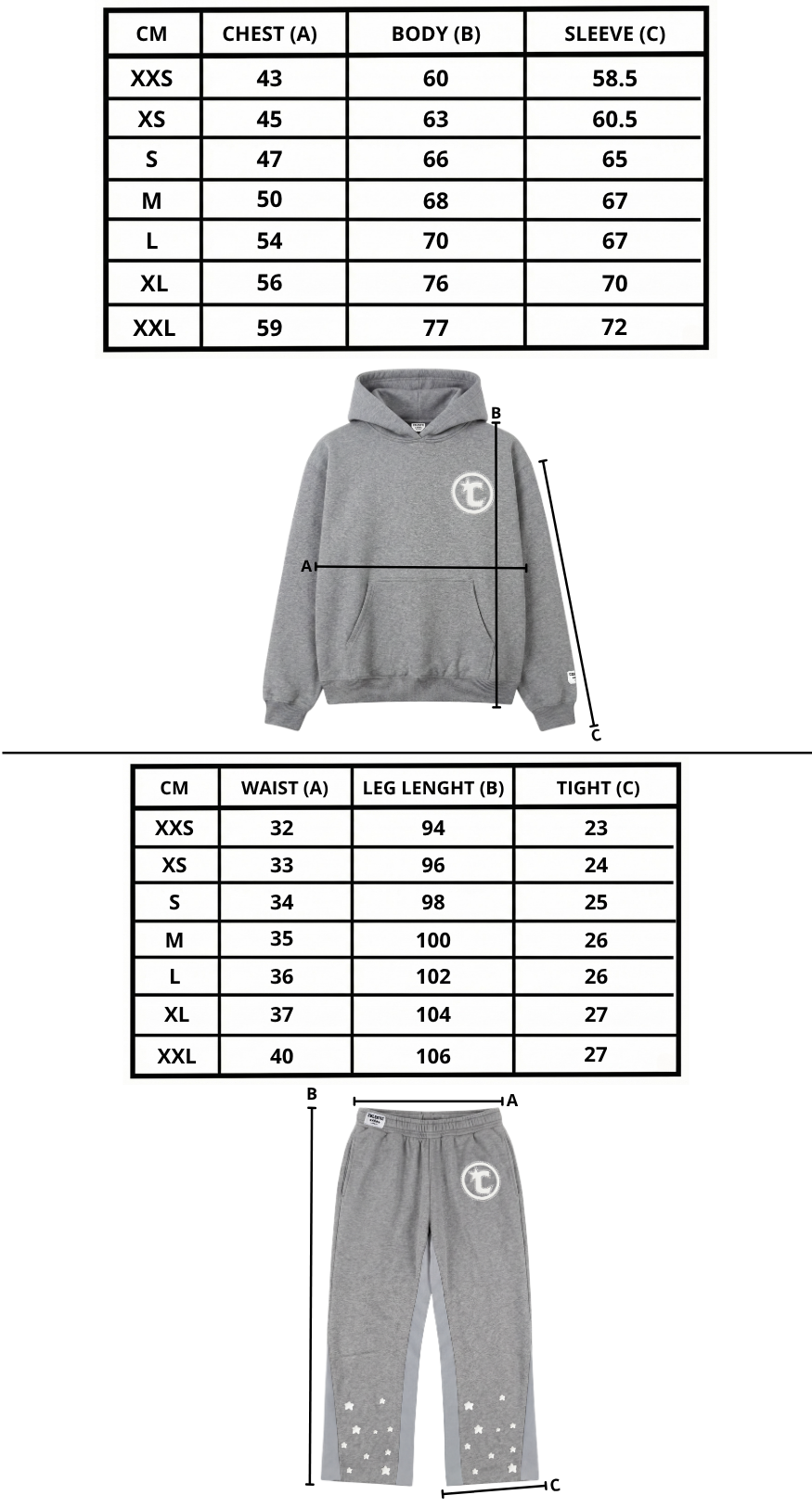 Size chart mobile