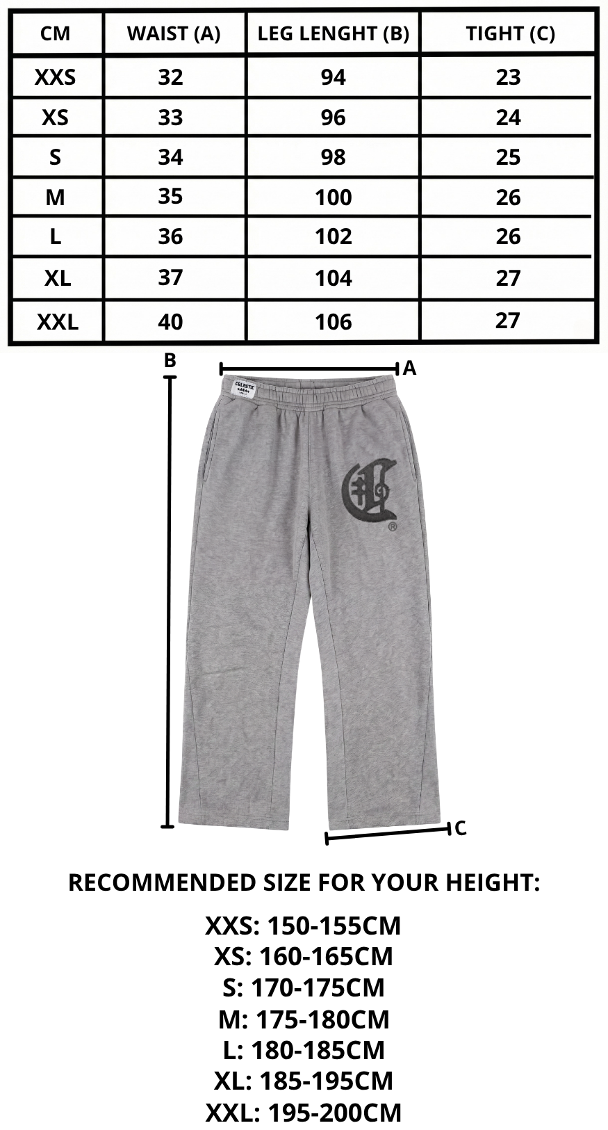 Size chart mobile