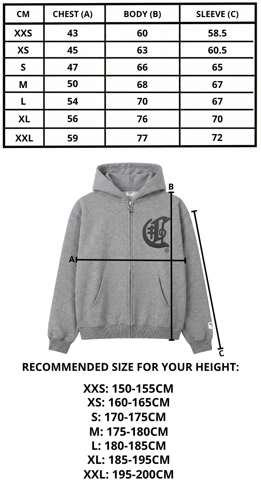 Size chart mobile