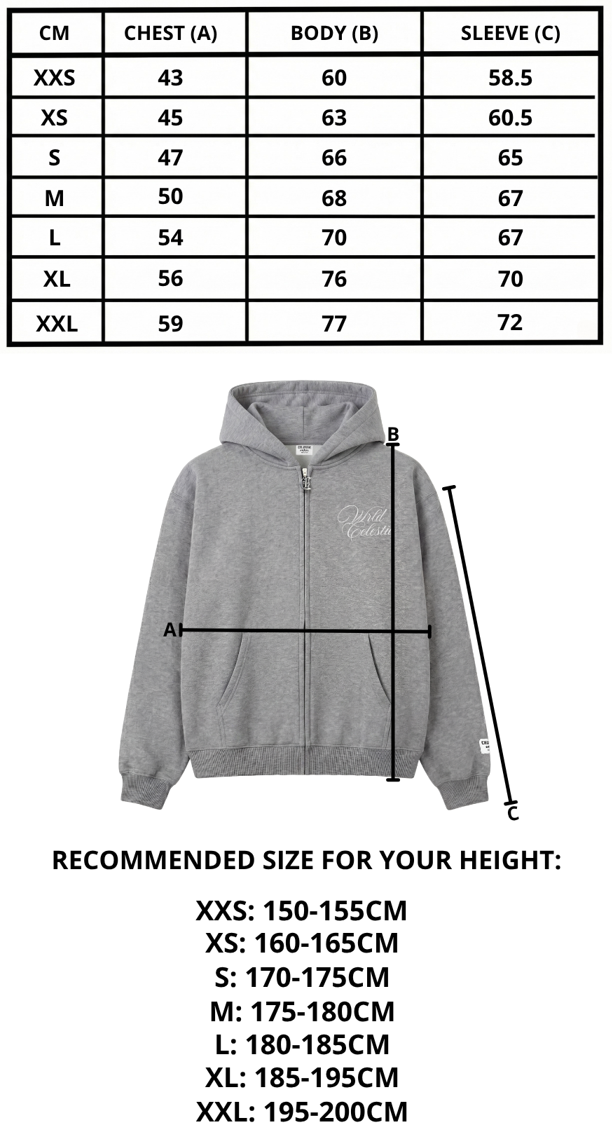Size chart mobile