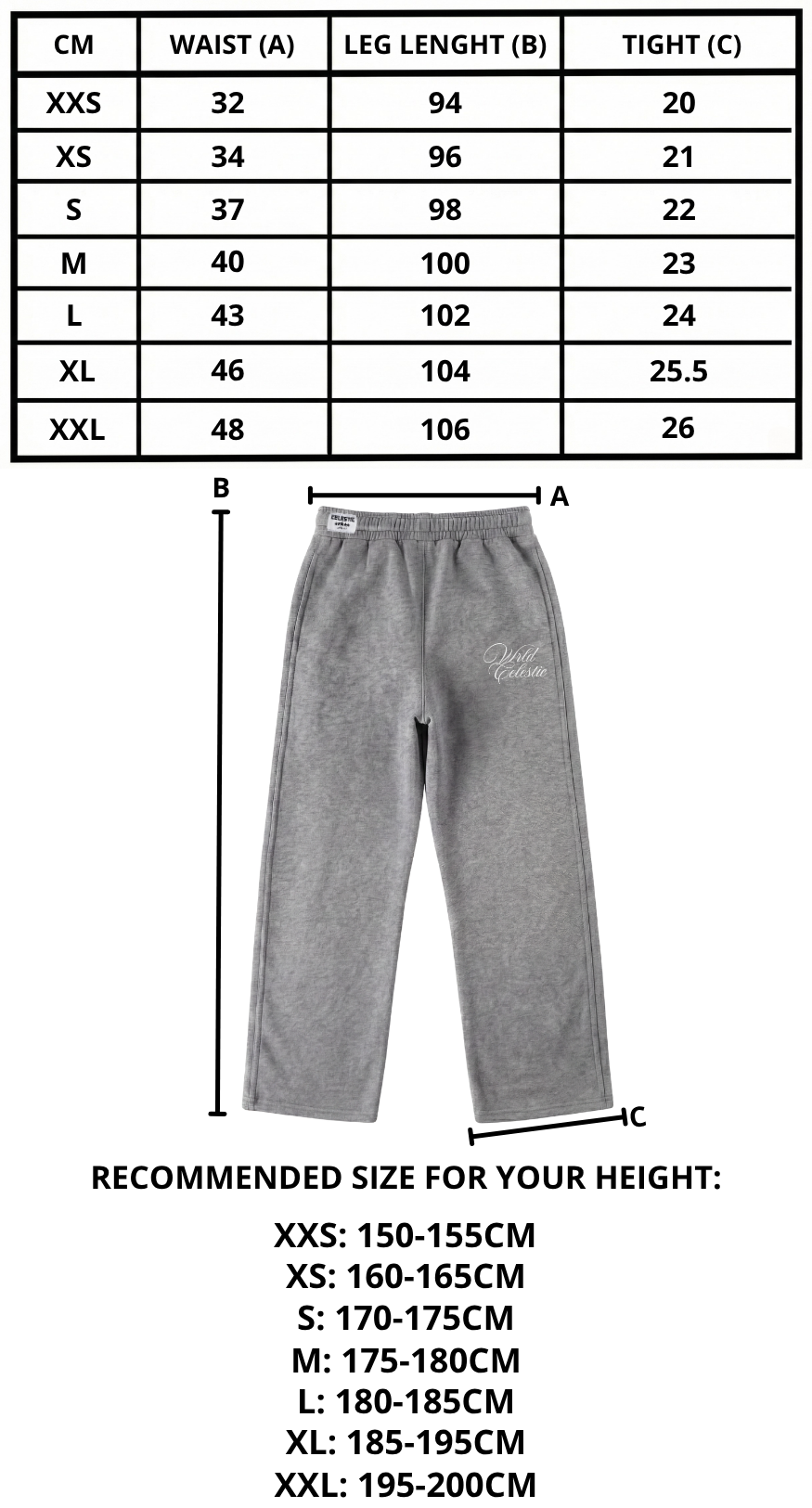 Size chart mobile