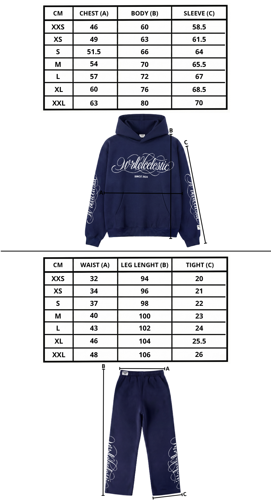 Size chart mobile