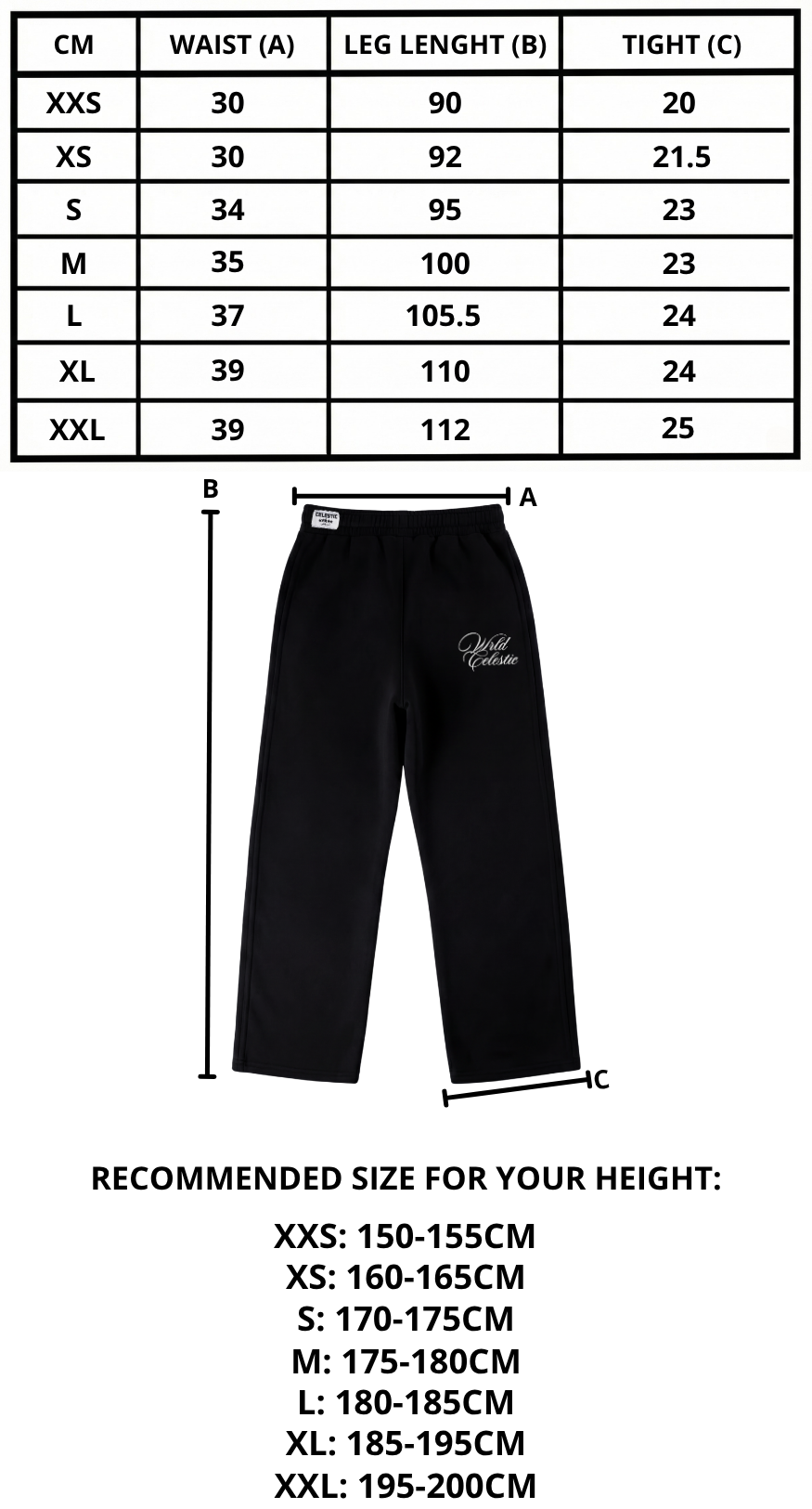 Size chart mobile