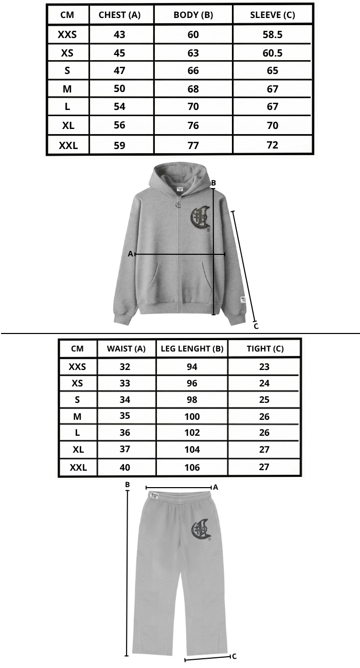 Size chart mobile