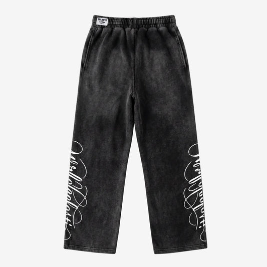 Washed Black Script Pants