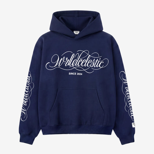 Navy Blue Script Hoodie