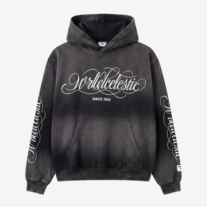 Washed Black Script Hoodie
