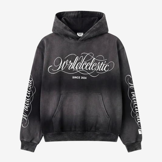 Washed Black Script Hoodie